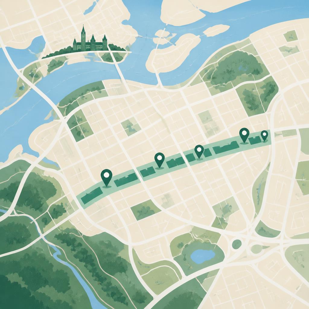 A simple editorial map illustration of Ottawa west-end shopping corridors
