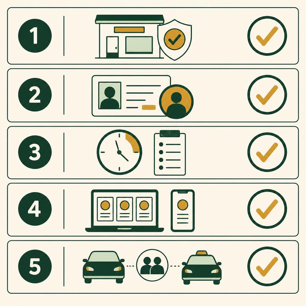 A five-part illustrated checklist for verifying and planning a legal retail visit